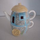 Applause Blue/Grey Stone House Ceramic 2 Piece Tea Cup & Single Cup Pot Set NWNT