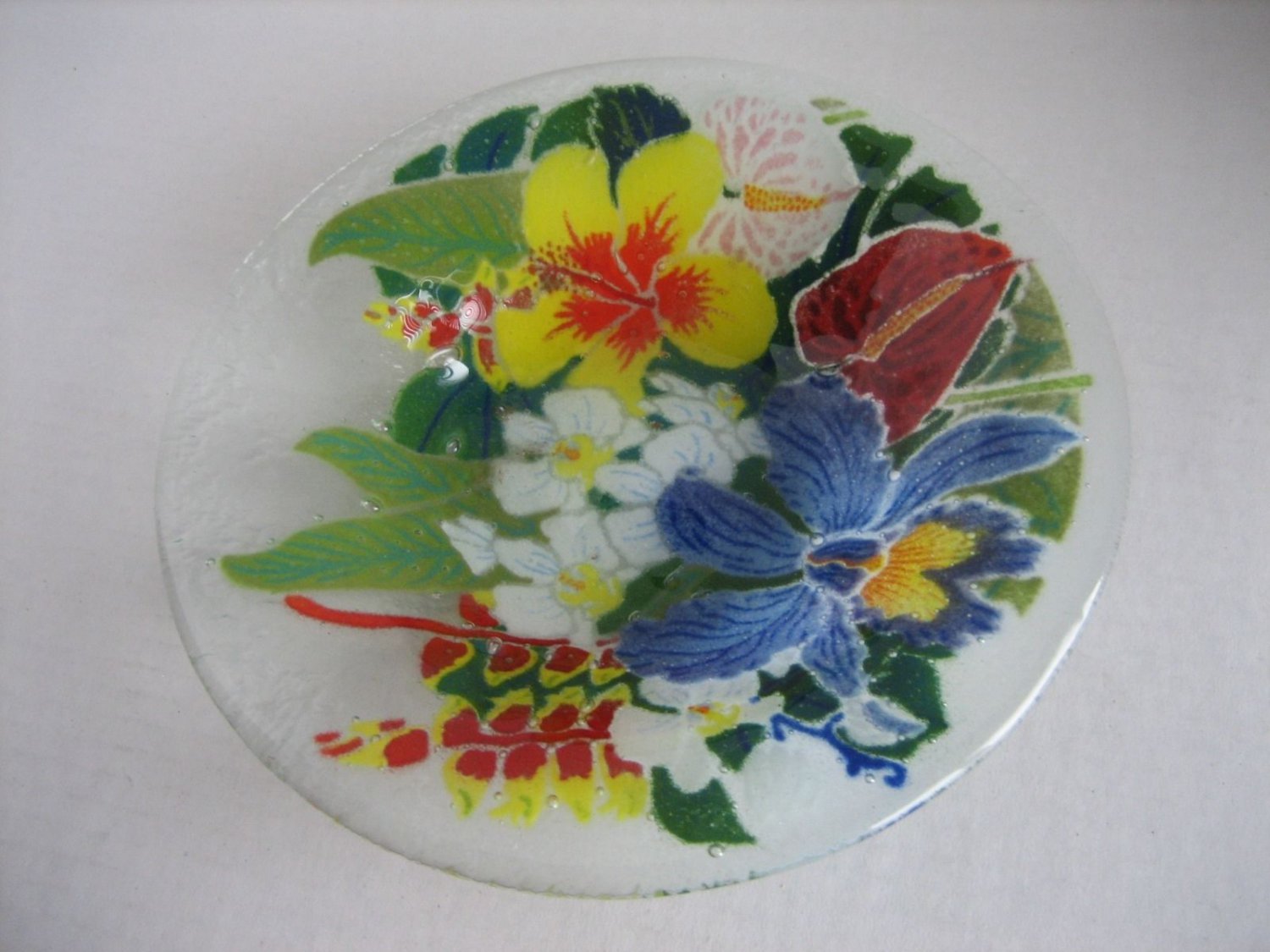 Decorative Clear Glass Multi-Color Floral Candy Dish Bowl 8 1/4 in.R  x 3 in.D