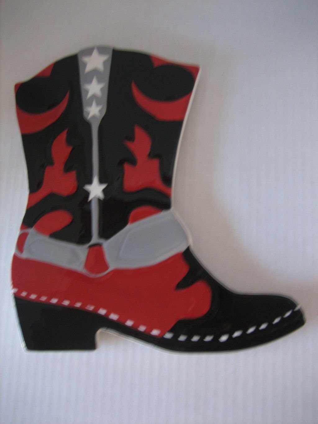 Ceramic Red/Black Cowboy Boot White StarsTrivet/Wall Hanger New 8in.W x 9in. L
