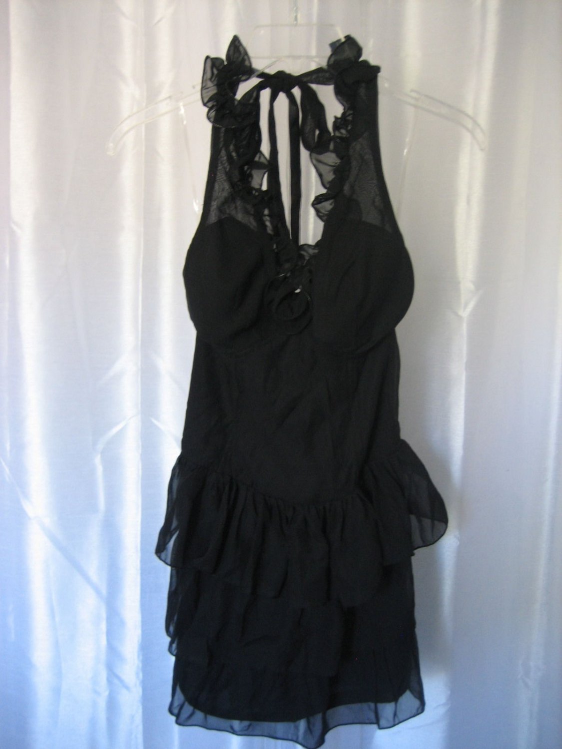 Myth Junior Girl's Black Ruffle Halter Above the Knee Dress Sz M New