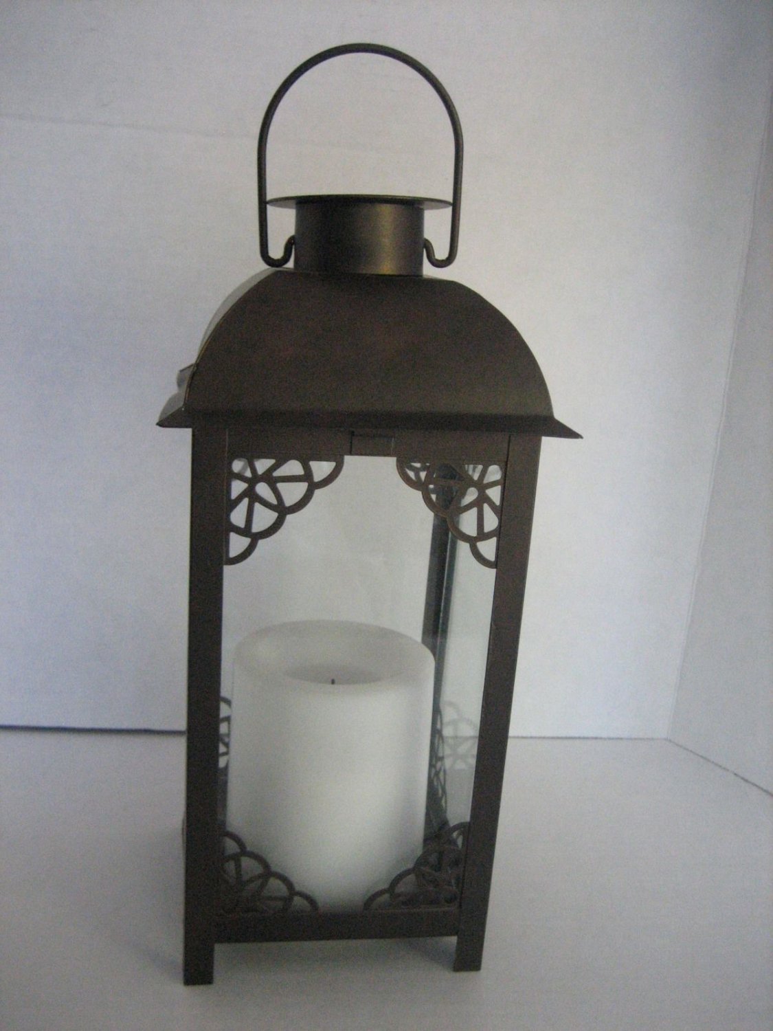 Inglow Flameless Candles Decorative Brown Metal/Glass Flameless Candle Lantern
