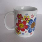 Happy Face Flowers White Ceramic Coffee Mug/Cup 3 1/2 in.T x 3 in. W Pre-Owned
