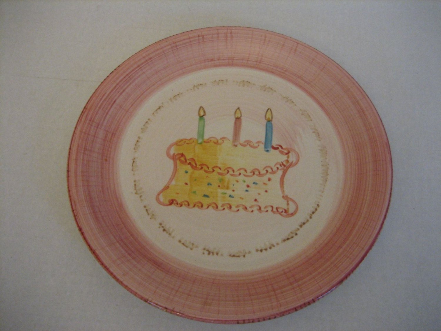 Ruby Peach/Pink Slice of Birthday Cake Ceramic Dinner Plate 10 1/2 in.Round NWWT