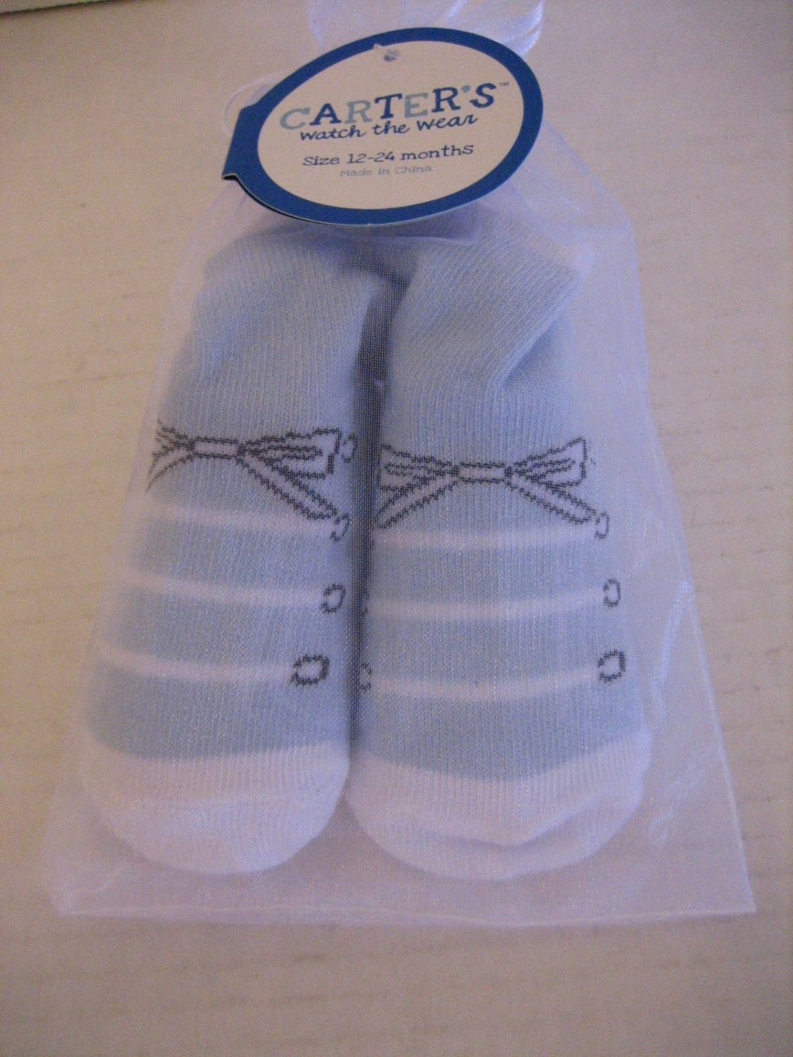 Carter's Unisex Infant Blue & White Tennis Shoe Style Bootie Socks Sz 12-24M New