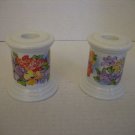 White Ceramic Taper Candlestick Holder w/Multi Color Flowers 2 1/2in.Tall NWNT