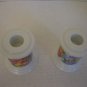White Ceramic Taper Candlestick Holder w/Multi Color Flowers 2 1/2in.Tall NWNT