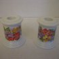 White Ceramic Taper Candlestick Holder w/Multi Color Flowers 2 1/2in.Tall NWNT