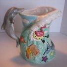 Living Quarters Mermaid & Sea Ceramic Pitcher with Grey Dolphin Handle Pre-Owned