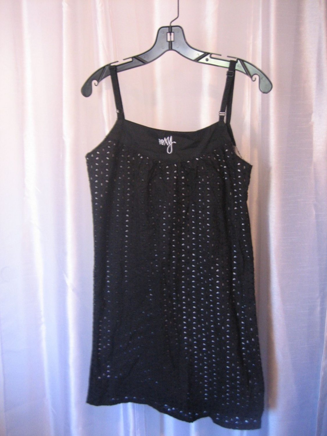 Roxy Junior Size Black Eyelet Spaghetti Strap Short Sundress Sz S 100%Cotton