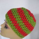 Handmade Unisex Red/Green Crochet Knit Beanie Hat New 17 in.R. x 6 1/2in.T.