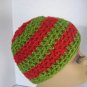 Handmade Unisex Red/Green Crochet Knit Beanie Hat New 17 in.R. x 6 1/2in.T.