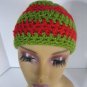 Handmade Unisex Red/Green Crochet Knit Beanie Hat New 17 in.R. x 6 1/2in.T.