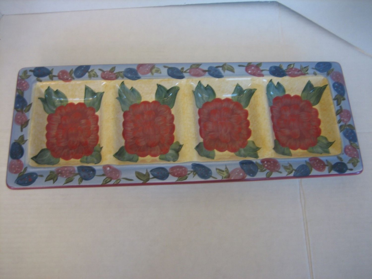 Lesal Studio Certified International Floral Ceramic 4 Section Platter 19 in.L.