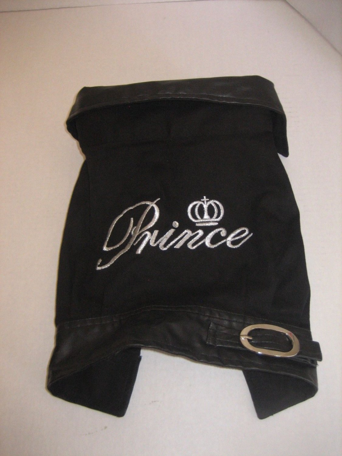 Prince Pet/Dog Black 100% Cotton Faux Leather Collar Biker Vest Sz M NWNT