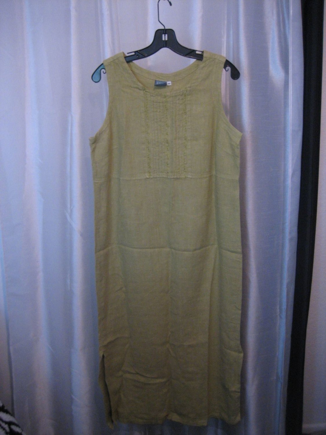 I.V.Y Women's Celery Green Linen Sleeveless Ankle Length Dress Sz 14 Pre-Owned