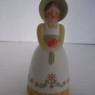 Avon Country Porcelain Bell 1985 Pioneer Woman Green/Yellow/White 3 1/4 in.T. NW