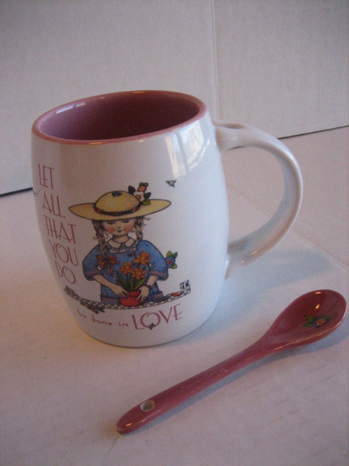 Mary Engelbreit Let all that you do Be done in Love Ceramic Coffee Mug/Spoon Set