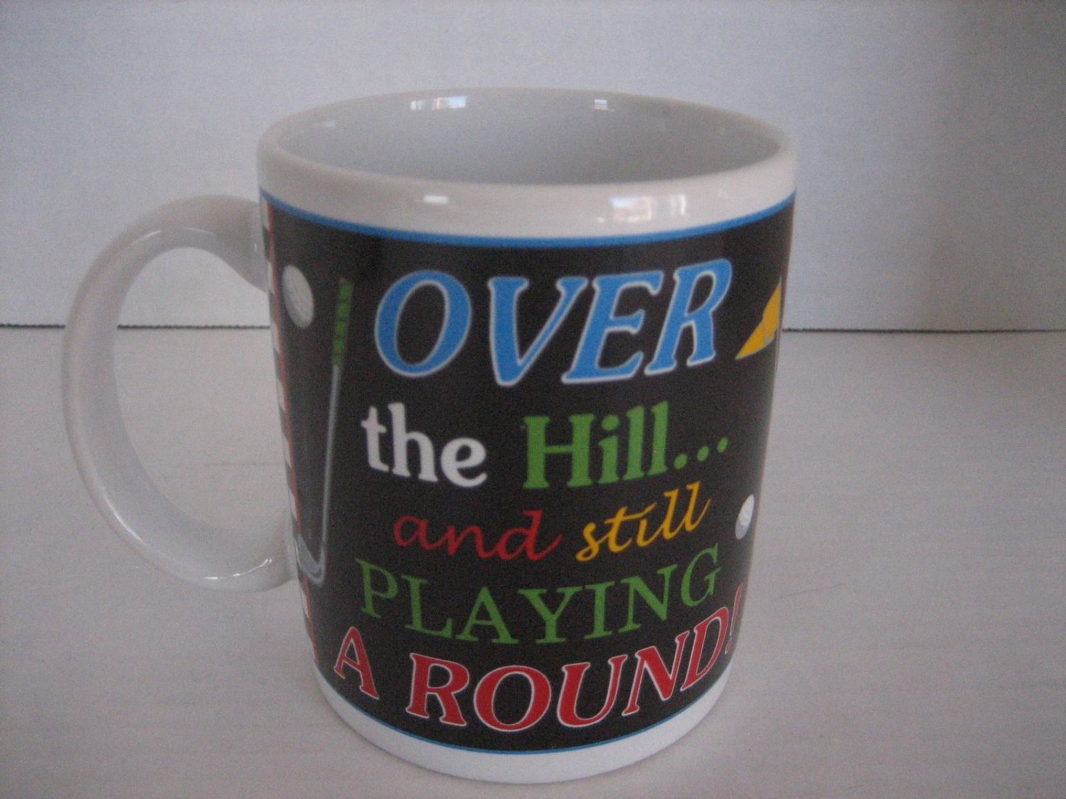 Over the Hill and Still Playing Around Ceramic Golf Coffee Mug/Cup By Papel New