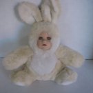 Vintage Porcelain Face Cream & White Bunny Baby Stuffed Animal Plush Pre-Owned