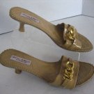 Bolaro By Summer Rio Tan Faux Leather Gold Chain Slip On Shoes Sz 8 1/2 PreOwned