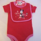 Disney Be Mine Red w/Pink Trim Infant Girl's One Piece Bodysuit & Bib Sz 3-6M NW