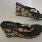 Rampage Women's Black & Floral Beaded Slip On Sandal Shoe Sz 9 Pre-Owned