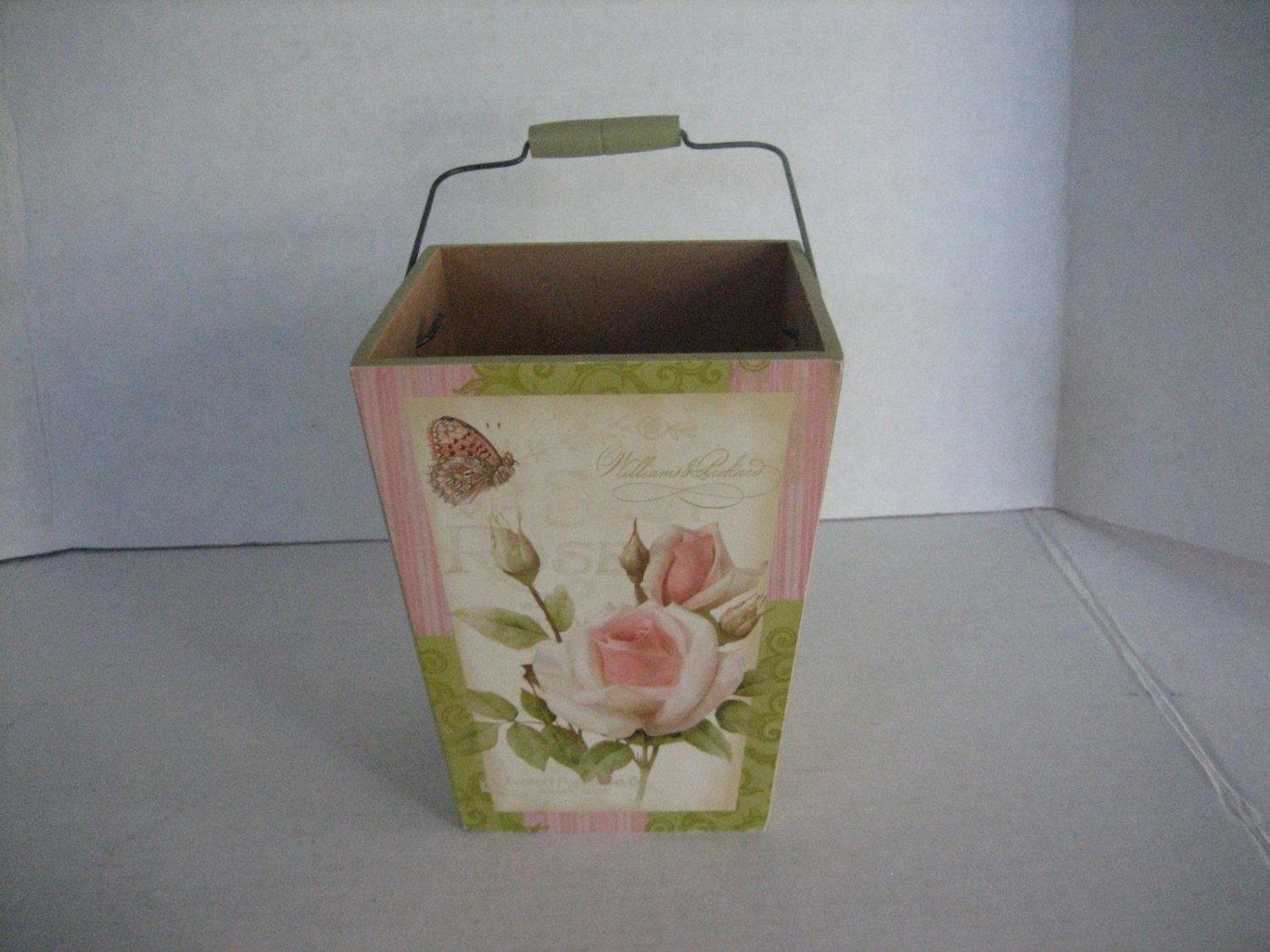 Soft Spoken Decorative Green & Pink Floral Wood Bucket 6 1/4 in.T x 5 in.W. New