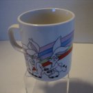 Roller Skating Bunny Rabbits and a Rainbow Ceramic Coffee Mug Cup NW 3 1/2L x 3W