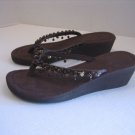 Brown Faux Suede Beaded Women's Wedge Heel Sandal Flip Flop Shoe Sz 8 NWNT