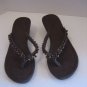 Brown Faux Suede Beaded Women's Wedge Heel Sandal Flip Flop Shoe Sz 8 NWNT