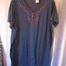 Simply Basic Women's Blue Short Sleeve SleepShirt w/Red Flowers Sz One Size NWNT