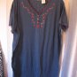 Simply Basic Women's Blue Short Sleeve SleepShirt w/Red Flowers Sz One Size NWNT