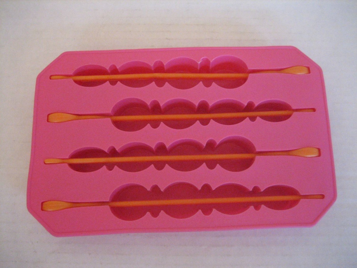 Pink Rubber Ice Cube Tray Mold Oval/Round 4 Decorative Sticks 5 in.W x 8 in.L NW
