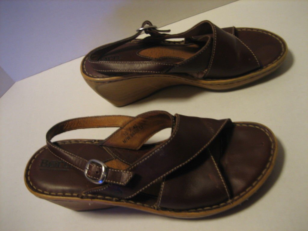 Born Women's Brown Leather Wedge Heel Shoe Sz 10/42 Pre-Owned B6326L2