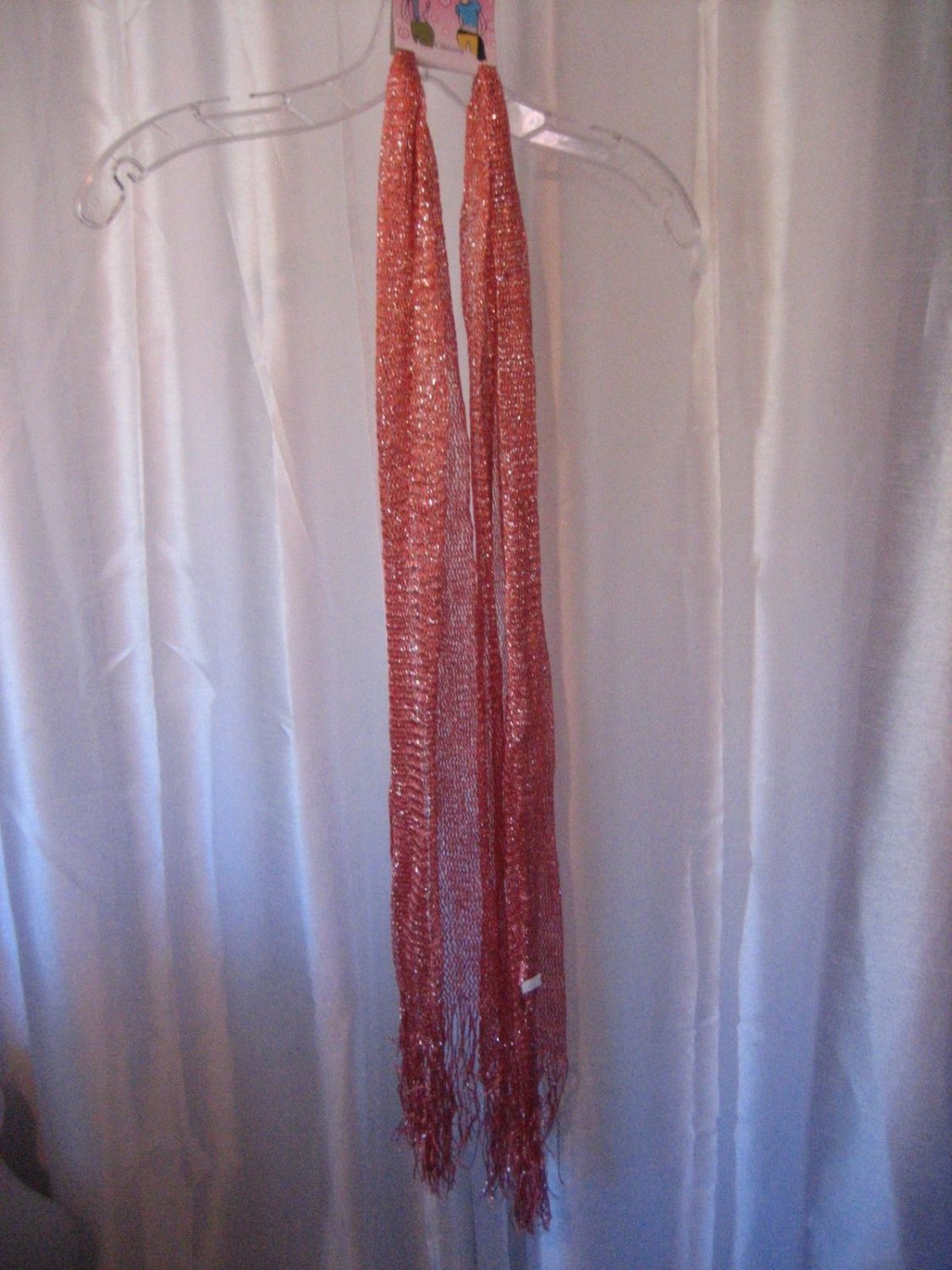 Women's Salmon Color Long Scarf with Silver Shimmer Oblong New 73in.L. x 25in.W.