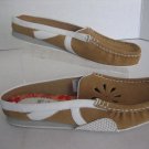 Predictions Women's Tan/White Faux Suede Slip On Mule Loafer Shoes Sz 7 1/2 New