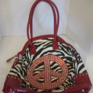 Women's Red Faux Snake Skin/Black & White Canvas Zebra Animal Print Peace Purse