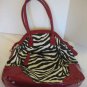 Women's Red Faux Snake Skin/Black & White Canvas Zebra Animal Print Peace Purse