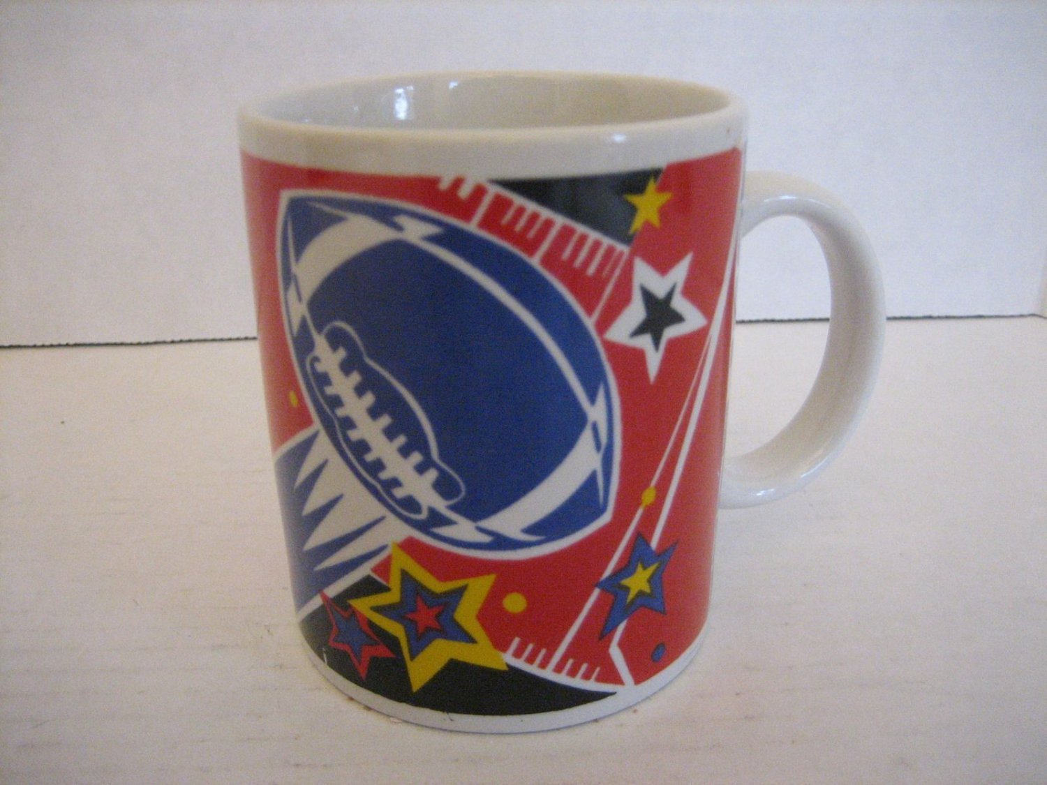 Football & Stars Red/White/Blue/Yellow/Black Ceramic Coffee Mug/Cup New