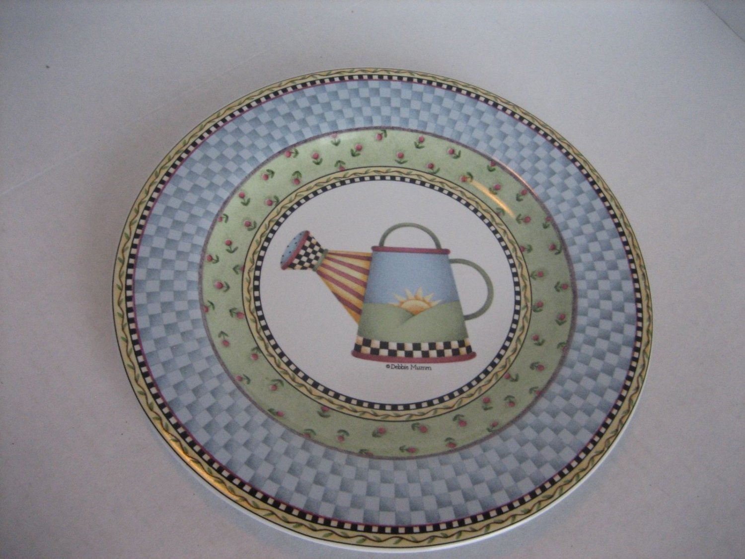 Debbie Mumm 1999 Sakura Sun Watering Can Stoneware Plate 8 1/3in.R Pre-Owned