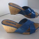 Bandolino Faux Reptile Blue Leather Wedge Heel Slip On Shoe Sz 8 NWNB