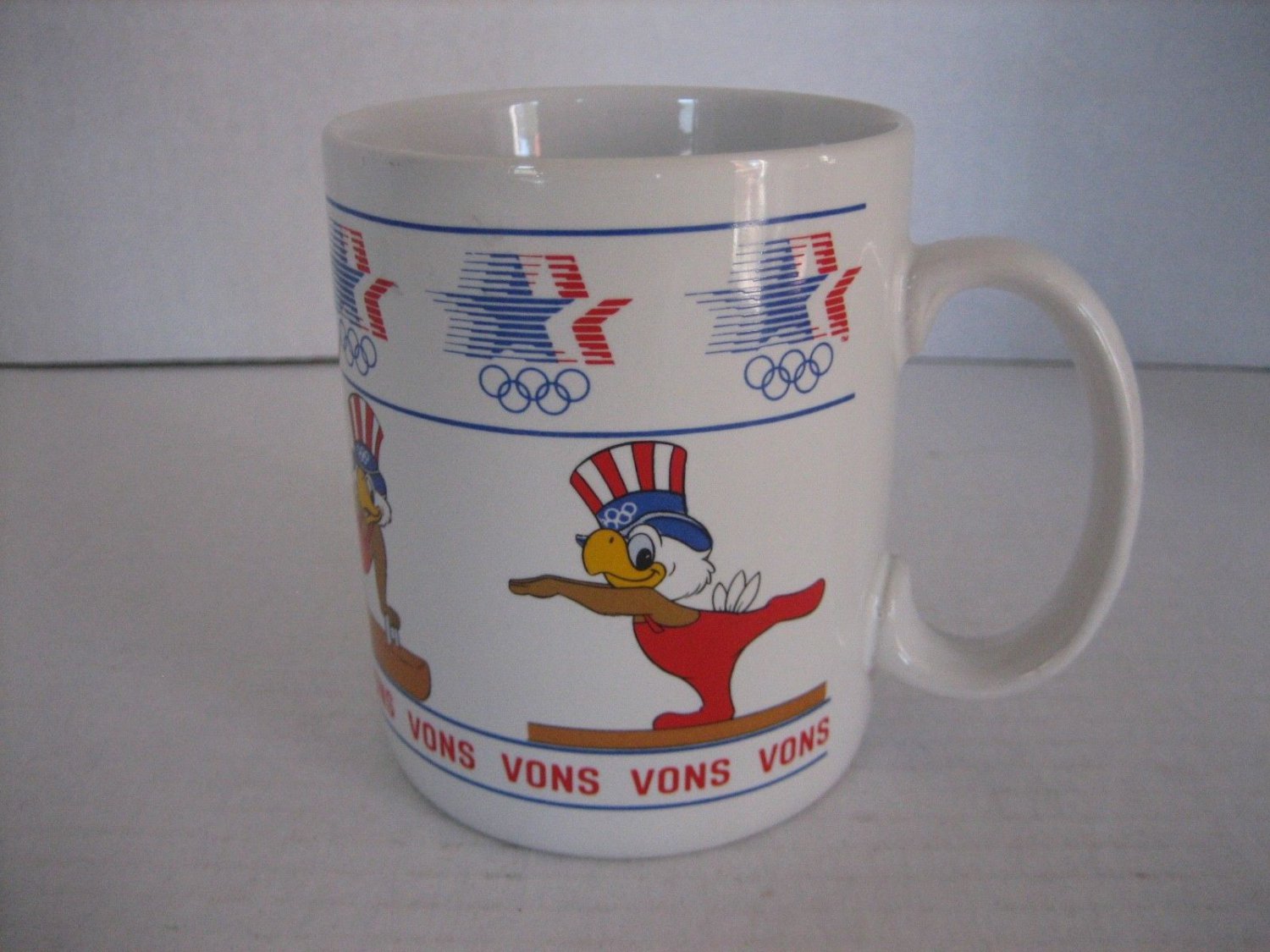 Papel Vons 1984 Olympic Sam the Olympic Eagle Gymnastics Ceramic Coffee Cup/Mug