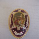 Vintage Maroon & Gold Egg Shaped Metal Jewelry/Trinket Music Box Waltz Pre-Owned