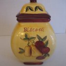 Yellow Biscotti Ceramic Canister Cookie Jar with Fruit 11 in.Tall Pre-Owned