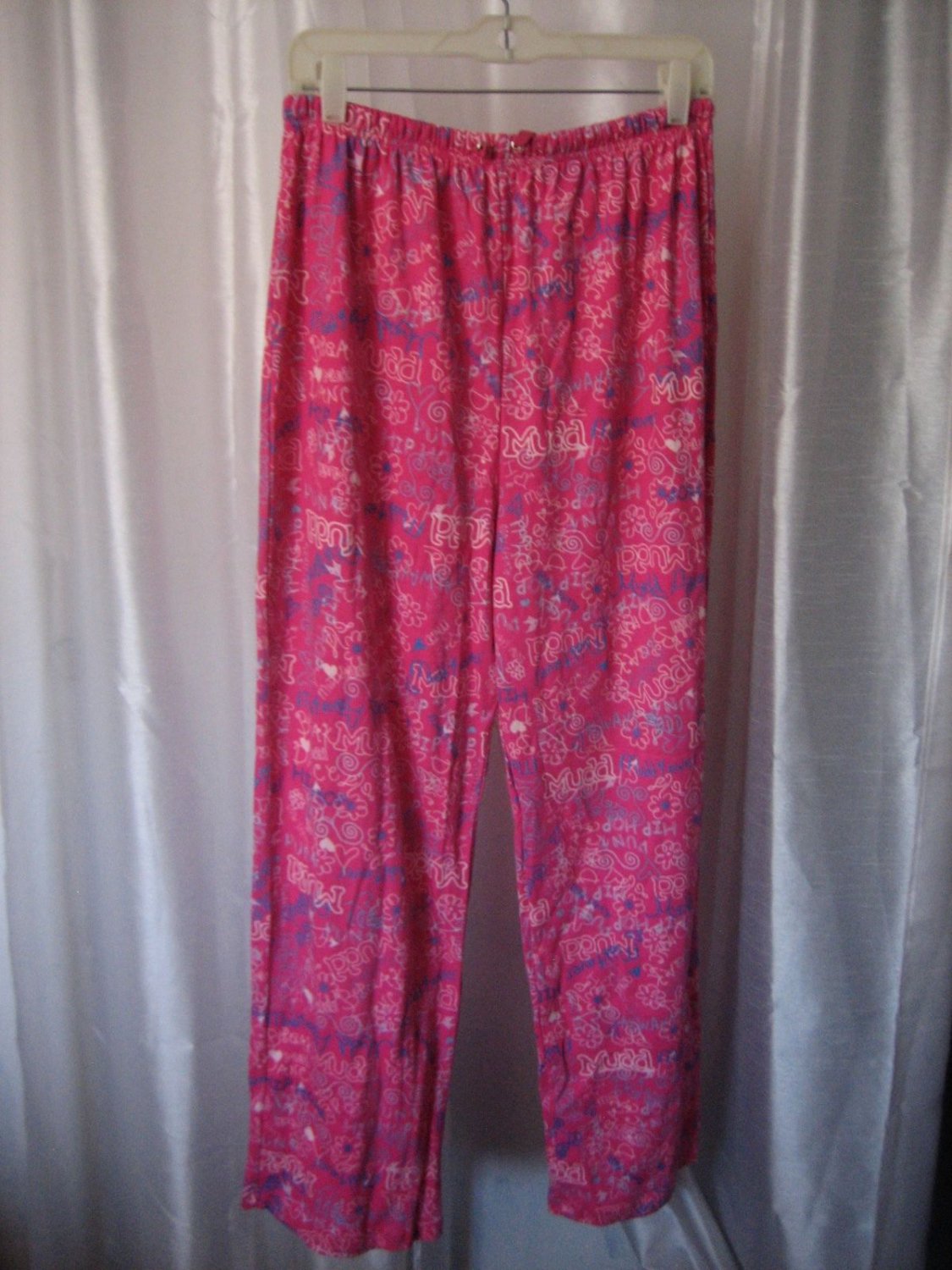 Mudd Sleepwear Junior Size Pink/Blue Long Lounge Pants Sz L 100%Cotton Pre-Owned