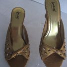 Lena Luisa Women's Gold & Rhinestones Slip On Heart Wedge Heel Shoes Sz 8 New