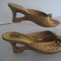 Lena Luisa Women's Gold & Rhinestones Slip On Heart Wedge Heel Shoes Sz 8 New