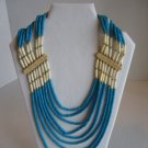 Vintage Women's Blue/Cream Bone & Beads Multi-Strand Necklace Pre-Owned