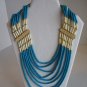 Vintage Women's Blue/Cream Bone & Beads Multi-Strand Necklace Pre-Owned