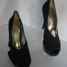 Guess GW Atense Black Leather Suede High Heel Open Toe Shoes Sz 9M Pre-Owned